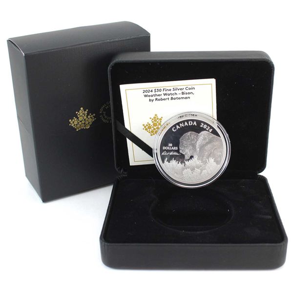 2024 $30 Weather Watch - Bison, by Robert Bateman Fine Silver Coin (Tax Exempt)