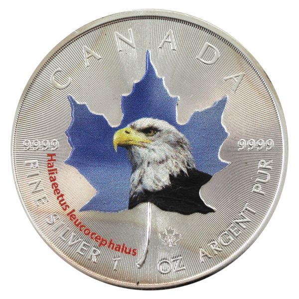 2014 $5 SML w/ Coloured Bald Eagle 'Haliaeetus leucocephalus'. 1oz .9999 Silver (Tax Exempt)