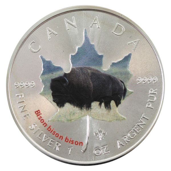 2014 $5 SML w/ Coloured Bison 'Bison bison bison'. 1oz .9999 Silver (Tax Exempt)