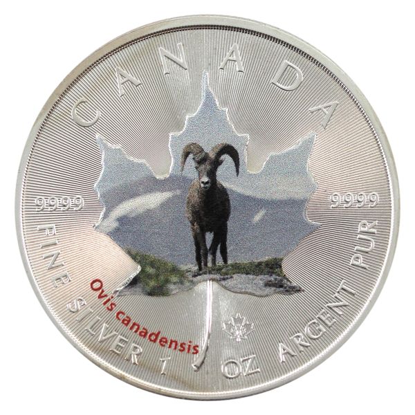 2014 $5 SML w/ Coloured Antelope 'Ovis canadensis'. 1oz .9999 Silver (Tax Exempt)