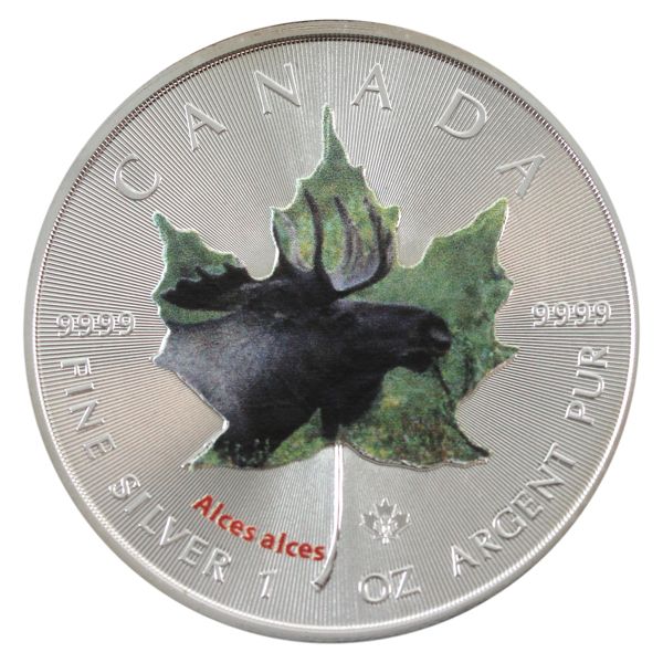 2014 $5 SML w/ Coloured Moose 'Alces alces'. 1oz .9999 Silver (Tax Exempt)