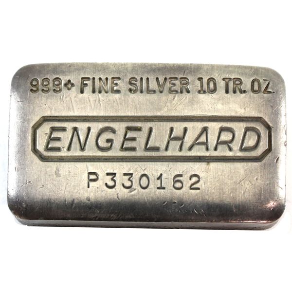10oz Vintage Engelhard .999 Fine Silver Bar (Tax Exempt)