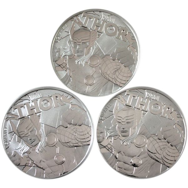 3x 1oz Tuvalu $1 Marvel Series-Thor .9999 Fine Silver. 3pcs. (Tax Exempt)