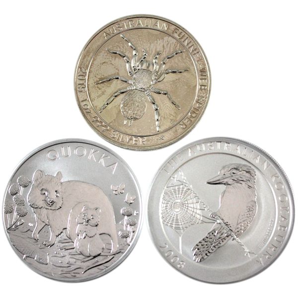 3x 1oz Australia 2008-2021 $1 .999 Fine Silver 3pcs. (Tax Exempt)