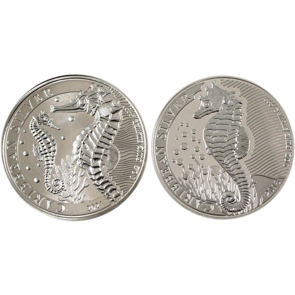 2x 1oz Barbados 2018 & 2021 $1 Caribbean Seahorse .999 Fine Silver. 2pcs (Tax Exempt)