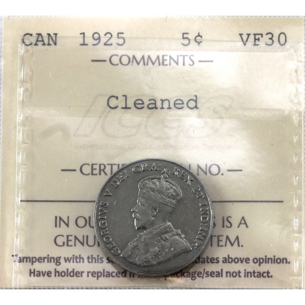 5-cent 1925 ICCS VF30 (cleaned)