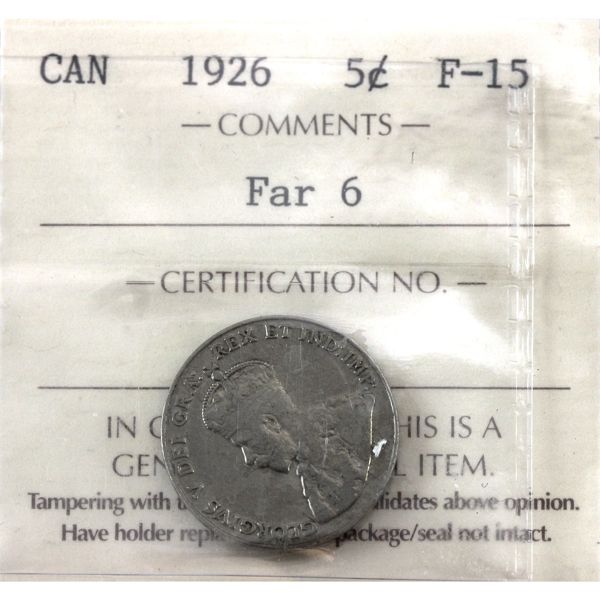 5-cent 1926 Far 6 ICCS F15