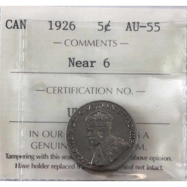 5-cent 1926 Near 6 ICCS AU55
