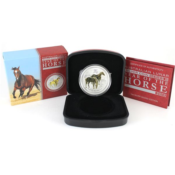 Australia Silver 2014 $1 Year of the Horse Fine Silver Proof w/ Selective Gilding (Tax Exempt)