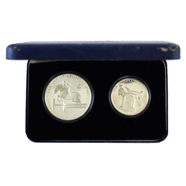 South Korea 1988 5000 & 10000 Won Commemorative XXIV Olympiad Seoul Sterling Silver 2-Coin Set