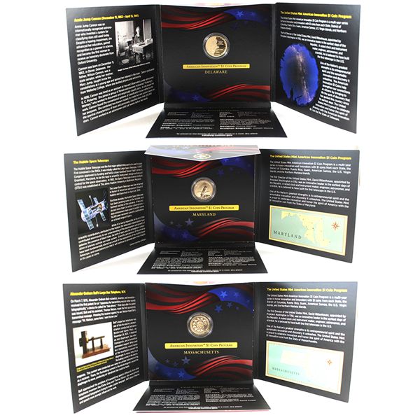 USA 2019 & 2020 American Innovation $1 Reverse Proof Coin in Folders. 3pcs