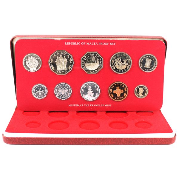 Republic of Malta 1979 10-Coin Proof Set Minted by the Franklin Mint w/COA