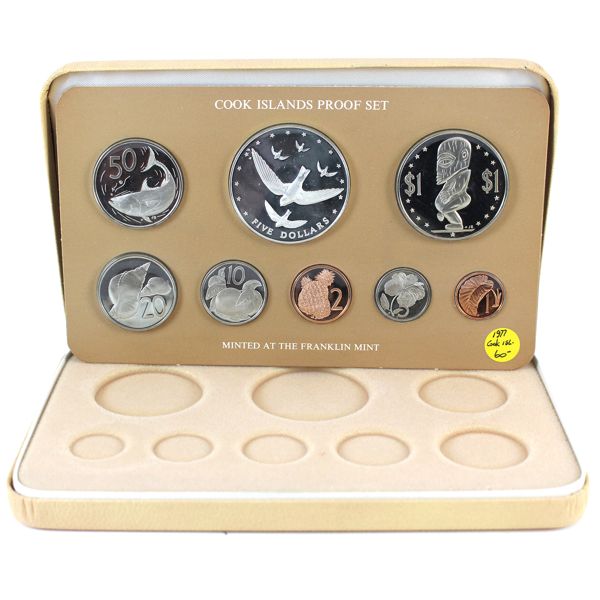 Cook Islands 1977 8-Coin Proof Set Minted by the Franklin Mint w/COA. 