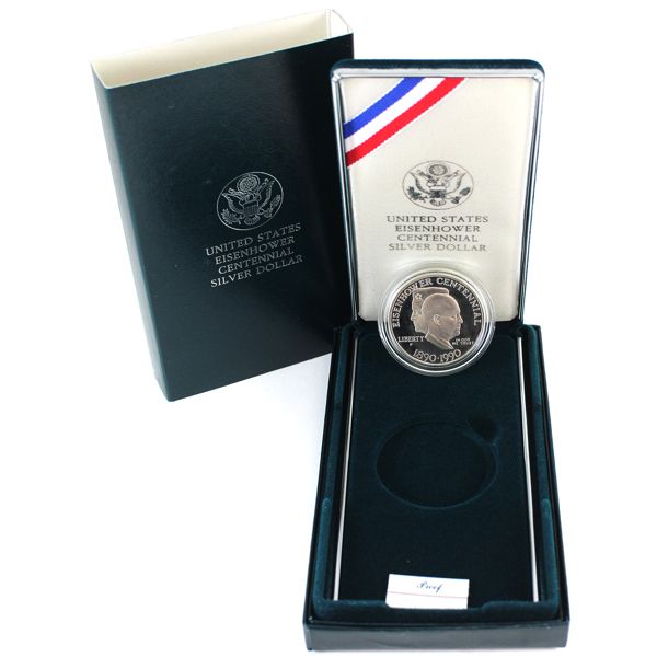 USA 1990P Eisenhower Centennial Proof Silver Dollar w/COA