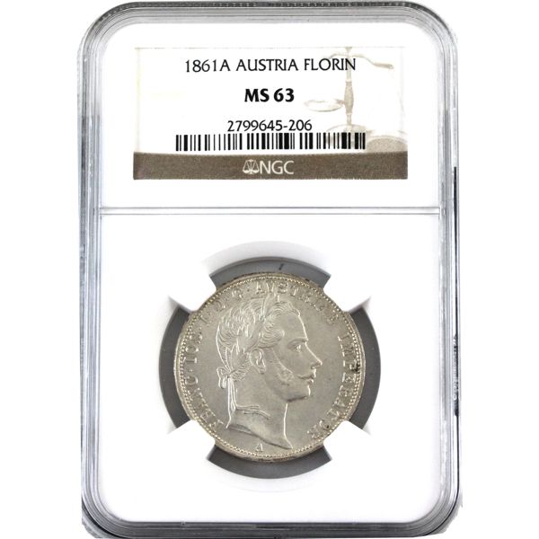 Austria Silver 1861A Florin NGC MS63
