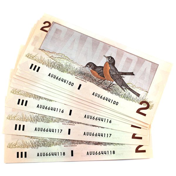 BC-55b 1986 $2 Thiessen-Crow Notes In Sequence INCLUDES: SN: AUU6644100-"118. 19pcs. 