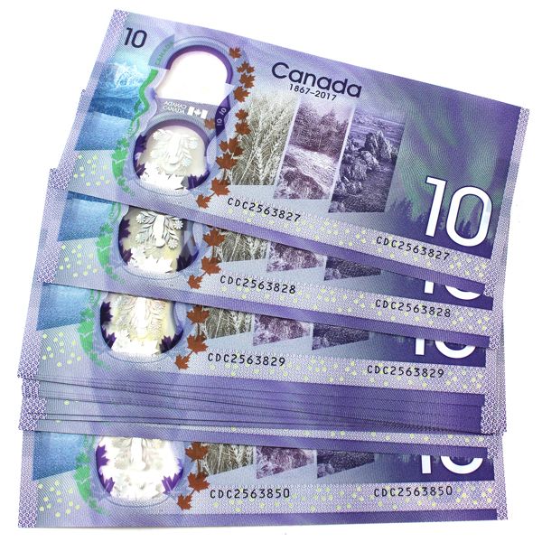 24x BC-75 2017 $10 Wilkins-Poloz Notes in Sequence INCLUDES: CDC2563827 to "50. 24pcs. 