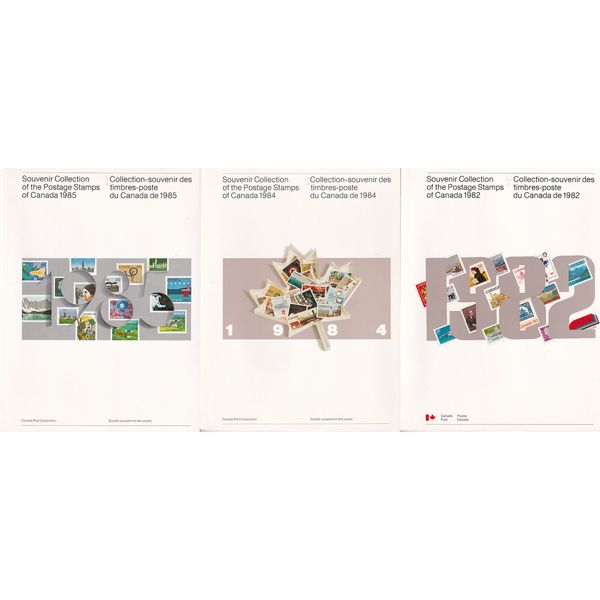 *Canada Post 1982, 1984, & 1985 Annual Souvenir Collection of Postage Stamps. 3pcs. 