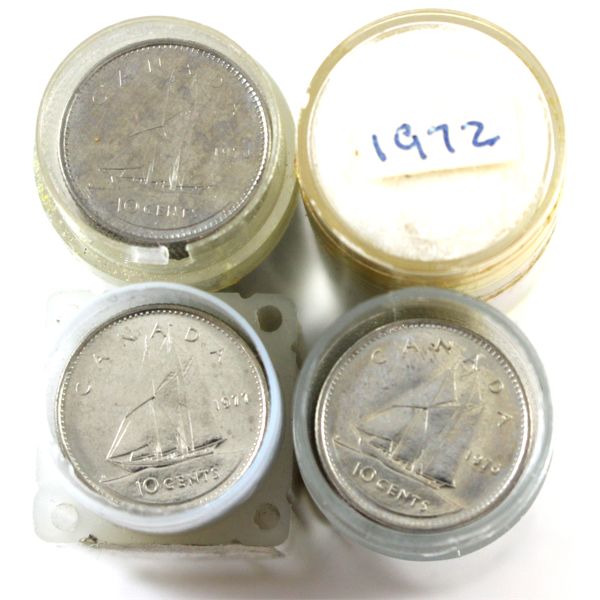 *10-cent 1970, 1972 & 1976 UNC & 1977 BU Roll of 50pcs. 4 Rolls