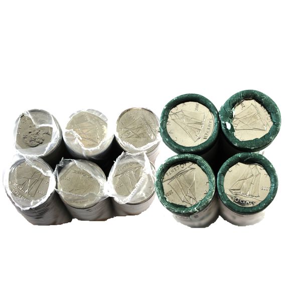 *10-cent 1996, 2000, 2003, 2006, 3x 2007, 2008, 2009, 2011 Roll of 50pcs. 10 Rolls 