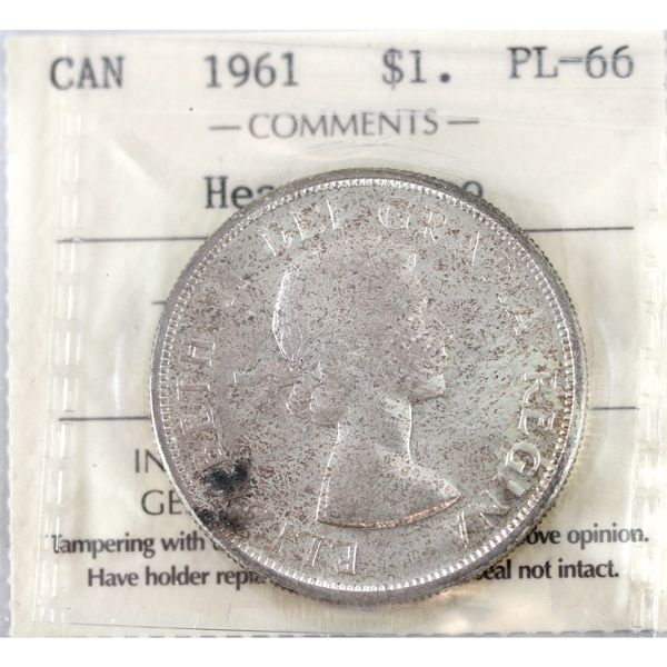 Silver $1 1961 ICCS PL66 Heavy Cameo