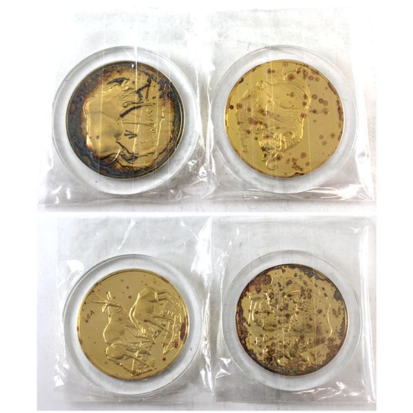 East African Wildlife Society Gilded Sterling Silver Medals in Capsules. 7.77oz Fine Silver. 4pcs