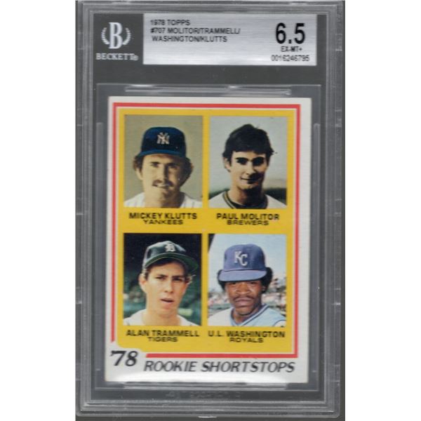 1978 Topps Paul Molitor & Alan Trammell #707 Rookie Shortstops Beckett 6.5 EX-MT+