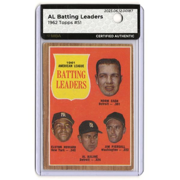 1962 Topps A.L. Batting Leaders Kaline, Howard, Piersall, & Cash #51