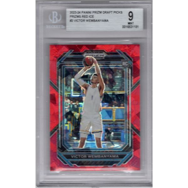 2023 Panini Prizm Draft Picks Red Ice Prizm Victor Wembanyama #2 Beckett Grade 9 Hottest card and pl