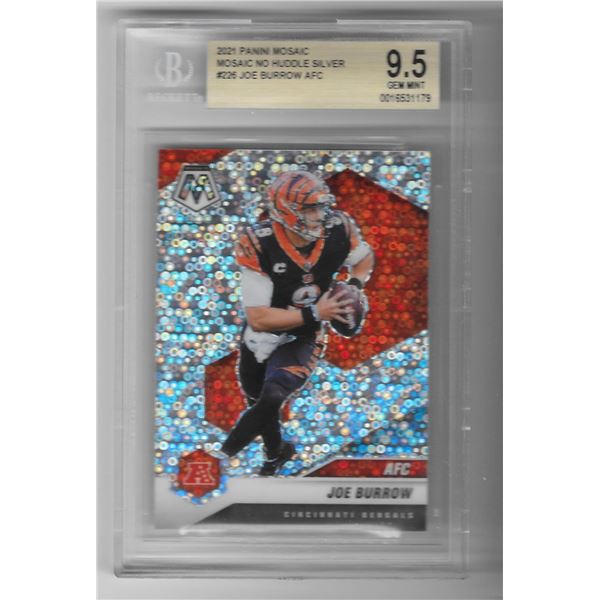 2021 Panini Mosaic No Huddle Silver Mosaic Joe Burrow Card #226 Beckett Grade 9.5