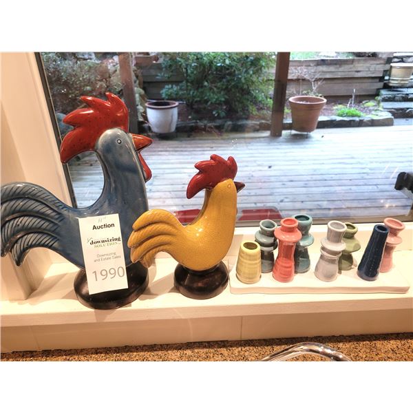 Roosters, Candle Holder A