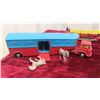 Image 2 : 3 Corgi Vintage Semi ; Fire Ladder Truck + Trailer & Livestock Hauler with 2 Horses 