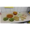 Image 1 : Depression Glass, Colored Glass, Cups + Saucers, Plates, Platters, Bowls