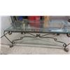 Image 10 : 3 pc Wrought Iron Glass Top Table Set ; Coffee 16" x 29" x 49" + Sofa 18" x 28" x 50"