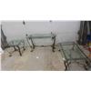 Image 1 : 3 pc Wrought Iron Glass Top Table Set ; Coffee 16" x 29" x 49" + Sofa 18" x 28" x 50"