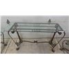 Image 2 : 3 pc Wrought Iron Glass Top Table Set ; Coffee 16" x 29" x 49" + Sofa 18" x 28" x 50"