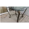 Image 8 : 3 pc Wrought Iron Glass Top Table Set ; Coffee 16" x 29" x 49" + Sofa 18" x 28" x 50"