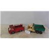 Image 1 : 2 Structo Metal Trucks ; Dump Truck 6" x 6" x 13" & Firetruck 5" x 6" x 13" 