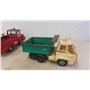 Image 8 : 2 Structo Metal Trucks ; Dump Truck 6" x 6" x 13" & Firetruck 5" x 6" x 13" 