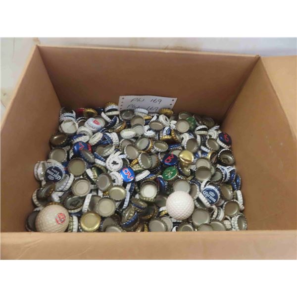 Box Full of Beer Caps , 2 Golf Balls