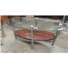 Image 2 : 3 Piece Table Set: Chrome Legged with Glass Top Coffee Table 16" x 21" X 28" &  2 End Table 25" t x 