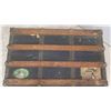 Image 10 : Vintage Trunk 13" x 22" x 36" with Brass + Wood Trim & Leather Handles