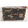 Image 3 : Vintage Trunk 13" x 22" x 36" with Brass + Wood Trim & Leather Handles