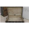 Image 8 : Vintage Trunk 13" x 22" x 36" with Brass + Wood Trim & Leather Handles