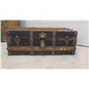 Image 9 : Vintage Trunk 13" x 22" x 36" with Brass + Wood Trim & Leather Handles