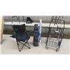 Image 1 : 2 Folding Yard Chairs, Patio Umbrella & Shopping Cart