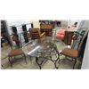 Image 1 : Wrought Iron + Glass Top Table 30" t x 48" w & 4 Chairs