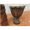 Image 4 : 2 Tribal Carved Bongos with Hide Skin ; 6" diameter x 12" & 8" diameter x 12" 