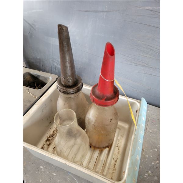 2- Oil glass jugs & oil lamp globe