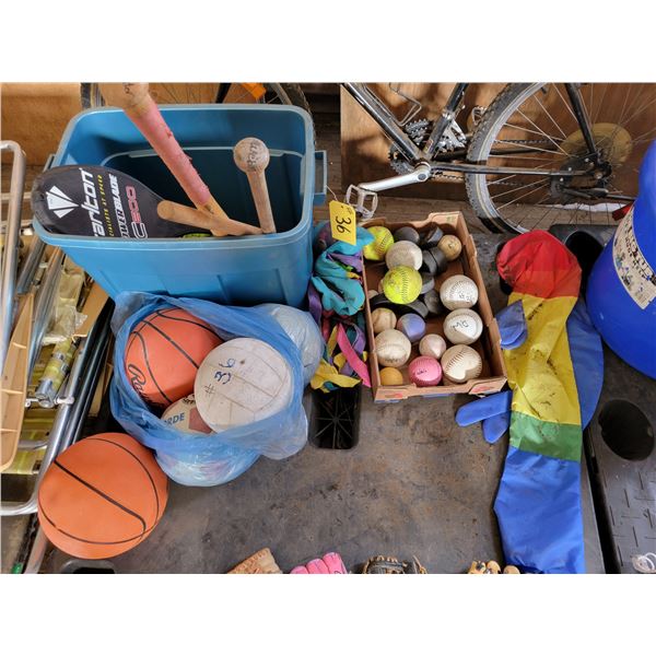 Qty of basketballs, volley balls, baseballs, pucks, baseball bats etc. c/w flash lights